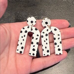 Black and White Wooden Polka Dot Earrings